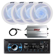 Pyle 1-Din Marine MP3/CD Receiver, 4x 5.25" LED Speakers, 4-Channel Amplifier