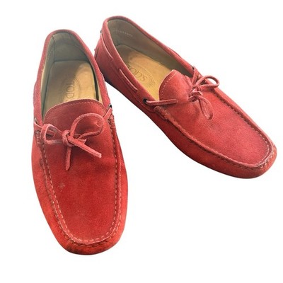 Tod s Red Suede Driving Loafers Men s Size 8 Gommino Moccasin Italy