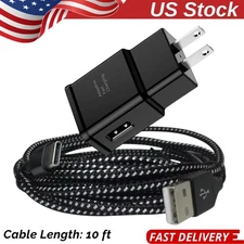USB Fast Charger Wall Power Adapter 10Ft Long Type C Cable For Samsung Android