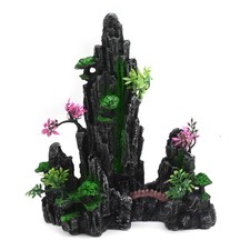 Aquarium Mountain View Stone Ornament, Resin Aquarium Cave with Trees Grasss,...