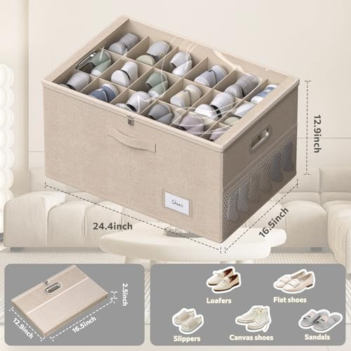 Shoe Organizer for Closet,Shoe Box Storage Containers Fit 18 Pairs,Foldable - Picture 3 of 7