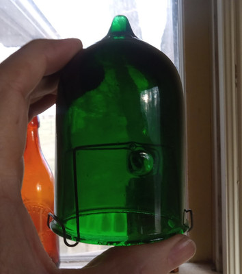 1890 B&B PATD DARK GREEN GLASS FAIRY LIGHT? BENEDICT & BURNHAM WATERBURY,CT?