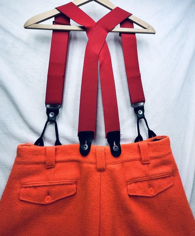 Vtg Mens Blaze Orange Fleece Hunting Pants wSuspenders 36x38 Preowned - Image 4 of 4