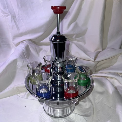 #ad #ad Vintage MCM Liquor Shot Dispenser Pump Decanter w 6 Shot Glasses pump needs fix $21.99