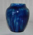 BLUE DRIP GLAZE POTTERY VASE 5" TALL SHADES OF BLUE GLOSSY FLORALS SIGNED VGC
