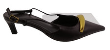 M&S Women's Slingback Heels Size 6 Burgundy Kitten Metallic Gold Trim Buckle New