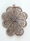 Vintage Silver Tone Filigree Flower Pendant Sterling Silver Chain Necklace — photo 3