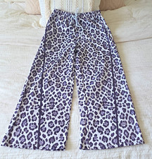 Women's Leopard Print Wide-Leg Pants S Cotton Twill 28" Inseam Relaxed Fit