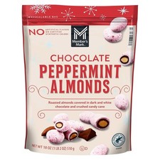 Member's Mark CHOCOLATE PEPPERMINT ALMONDS 18 OZ Zipper Bag Ships Flat Rate