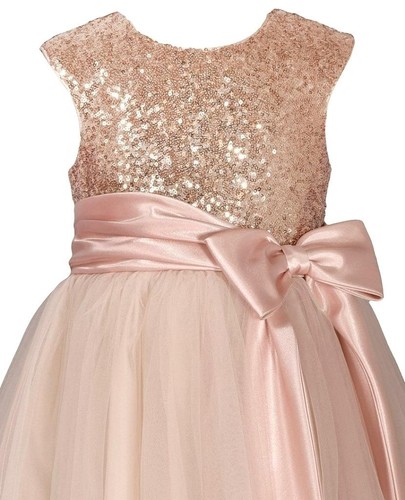 NEW Bonnie Jean Girls Size 4 "BLUSH PINK SEQUINS SATIN BOW" Mesh Dress NWT - Picture 2 of 4