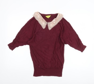 Max C London Damen Pullover Pulli rot Paillettenkragen Größe S
