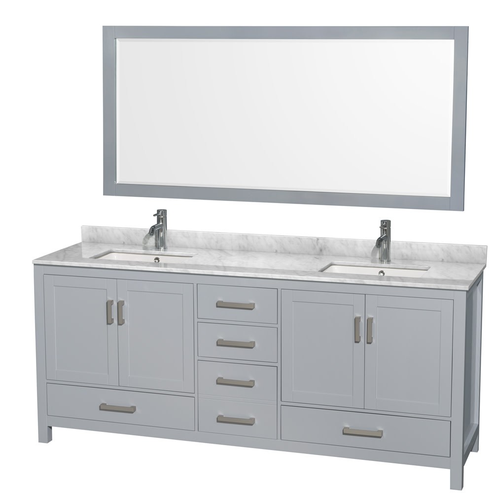 Wyndham Collection 80-Inch Gray White Carrara Marble Sheffield Vanity