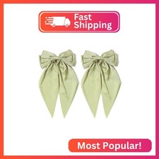 Furling Pompoms Hair Bows for Women - Pack of 2 Light Green Hair Bow Clips for G