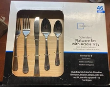 Mainstays Splendent 46 Piece Stainless Steel Flatware Set for 8, Dishwasher Safe