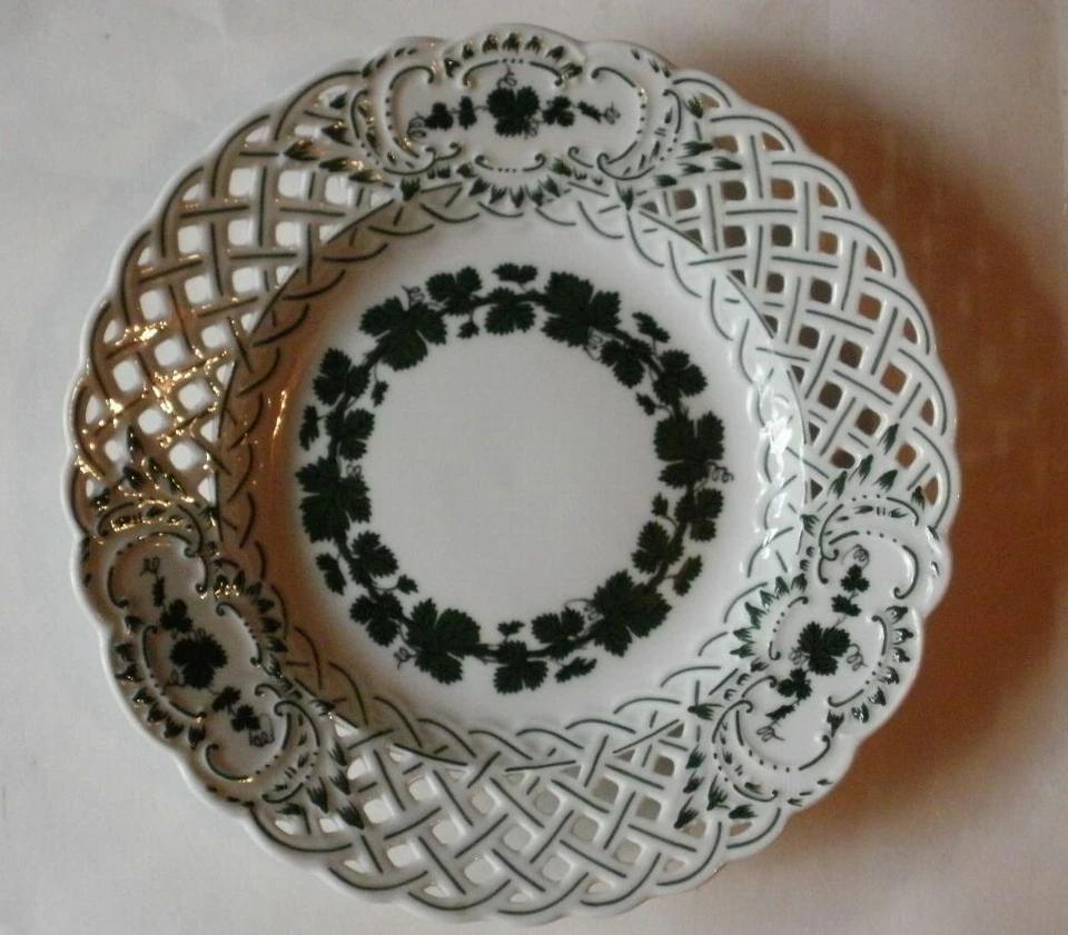 Antique Meissen Porcelain Plate Fine Vintage Basket Weave Ceramic Wedding Gift - Image 4 of 4