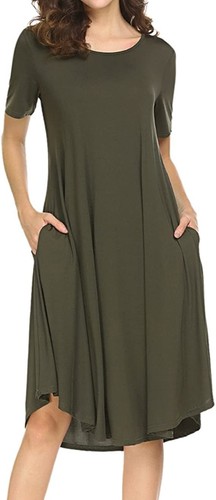 Abito swing Locryz donna manica corta tasca casual t-shirt sciolto abito XL - Foto 2 di 5