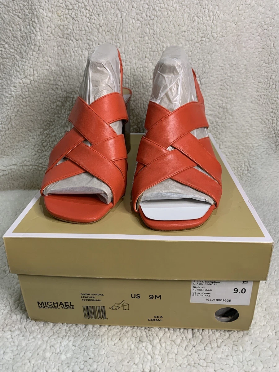 NWT MICHAEL KORS Dixon Sea Coral Leather Sandals Size 9M