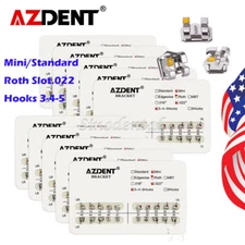 AZDENT Orthodontic Dental Metal Brackets Braces Mini Roth 0.022, Hook3/Hook345