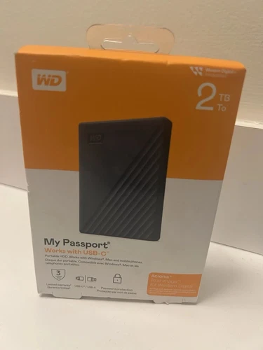 Brand New Sealed WD My Passport 2TB External USB 3.0 Portable Hard Drive Black