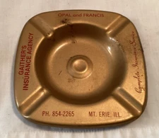 MCM Tabletop Advertising Ashtray GAITHER'S INSURANCE AGENCY MT ERIE ILLINOIS