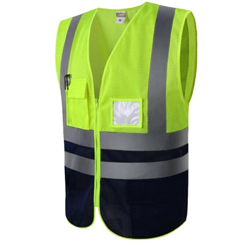 Mens Hi Vis Viz Vest High Visibility Waistcoat Pockets Mesh Work Tops Breathable - Picture 9 of 9
