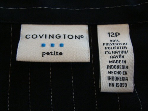 Vintage Covington Women Blouse Shirt Polyester Black Gray Pin Stripes Lines 12P - Picture 15 of 16