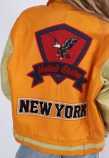 Vintage Leather Baseball Bomber Jacket Usa New York Uk 14 L Large  (aab)