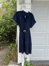 NWT Talbots Pretty Navy Short Sleeve Shirt MIDI Dress With Belt & Pockets 18W