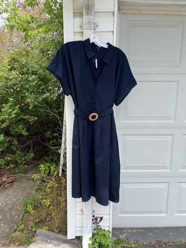 NWT Talbots Pretty Navy Short Sleeve Shirt MIDI Dress With Belt & Pockets 22W