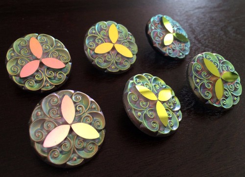 6 Swarovski Lead Crystal Pink/Green Mirrored Chandelier Shank Buttons 25.5mm 1" - Picture 6 of 11