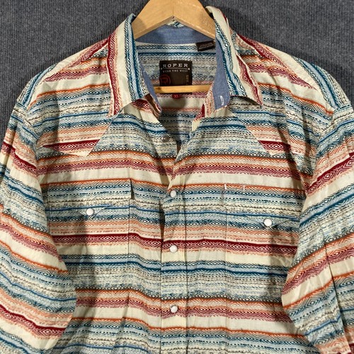 Roper Shirt Mens XL Red Blue Striped Up Pearl Snap Western Rodeo Cowboy Vintage - Picture 2 of 18