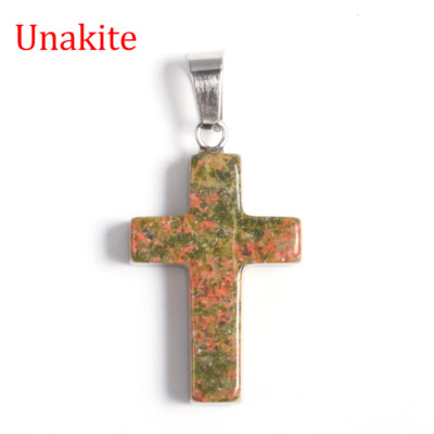 Natural Quartz Crystal Cross Pendant Chakra Stone Mixed Crucifix Shape Decor DIY