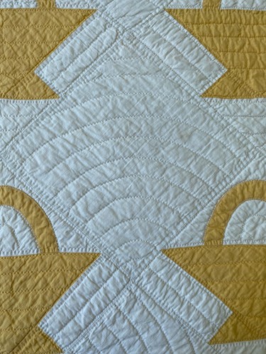 Antiguo Edredón Cesta Vintage Acolchado a Mano 76" x 66" Dorado Amarillo Blanco Cheddar - Imagen 16 de 22