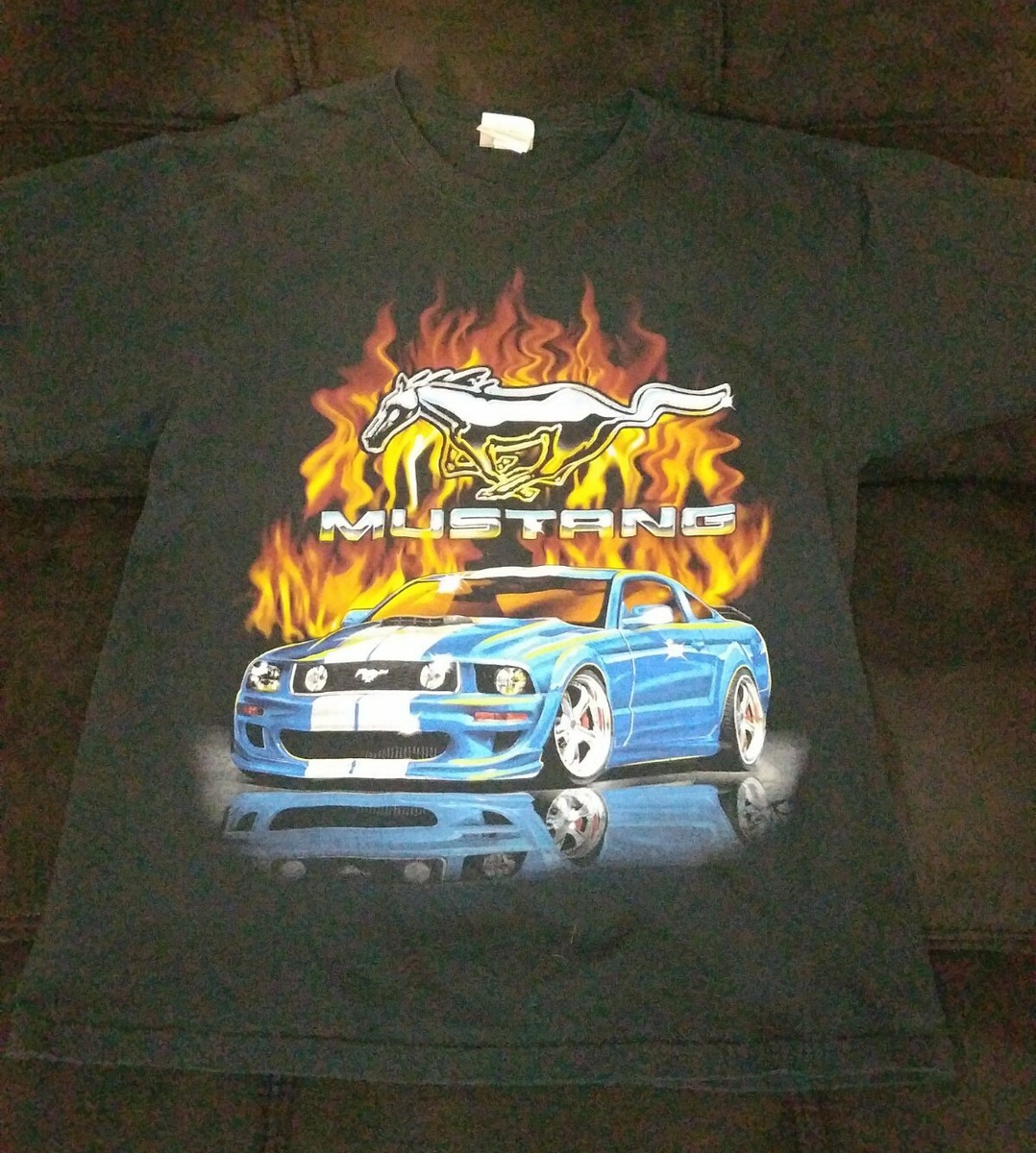 Ford Blue Mustang Crome Logo American Muscle Car Flames Graphic - Main Image