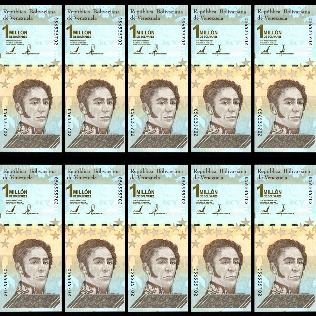1,000,000 Venezuela Bolivar Soberano Banknote CIRCULATED Dated 2020  O 100 000 Venezuela Bolivar Fuerte 2017 Uncirculated Bundle Of 100