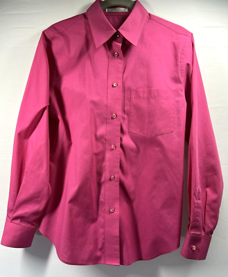 Foxcroft Blouse Women 8P Solid Pink Top Non Iron Button Up Long Sleeve Petite