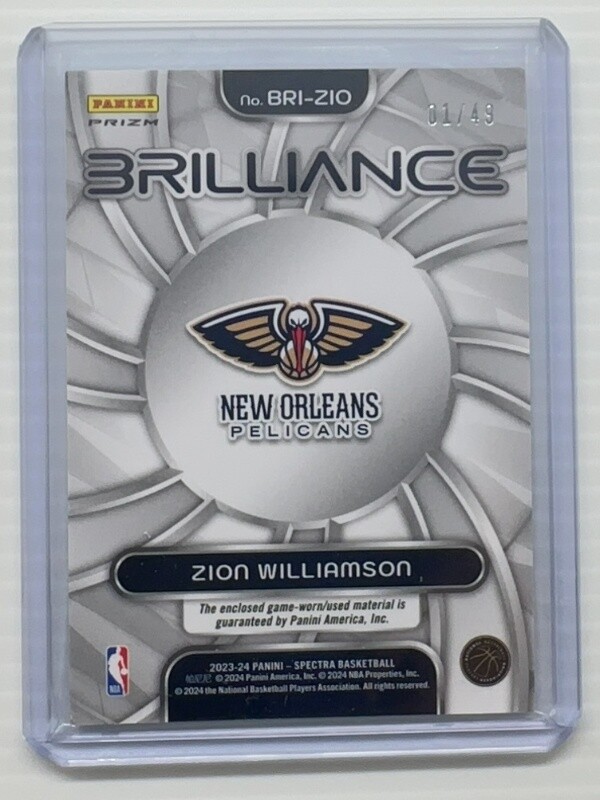202324 Spectra Zion Williamson Brilliance Astral Prizm Jersey 01/49