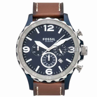 Fossil JR1504 Men's Nate Stainless Steel Quartz Brown Leather