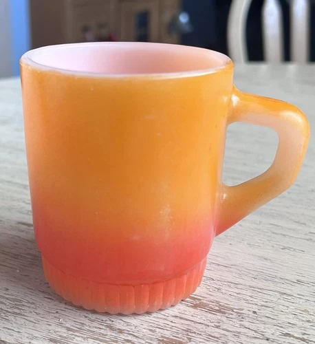 Vintage Fire King Anchor Hocking Stackable Orange-red Ombre Glass Coffee Mug