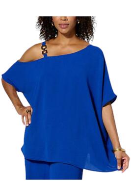 Nina Leonard Off-Shoulder Wave Textured Tunic Deep Sea