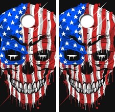 American Flag Skull Cornhole Board Wrap LAMINATED Decals Vinyl Sticker 4732