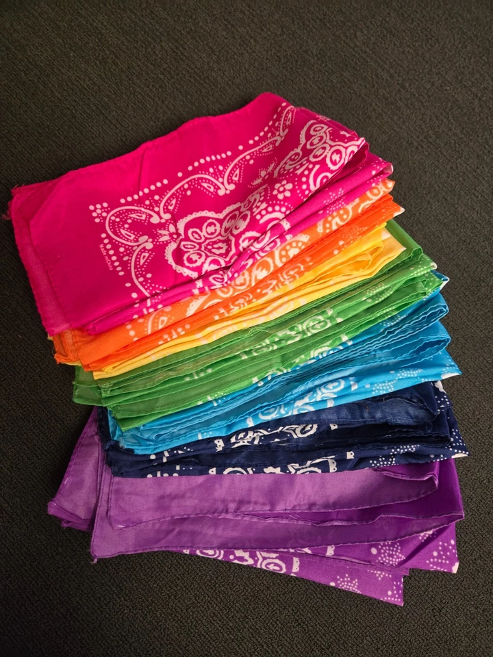 Set of 14 Neon Rainbow Bandanas (2 of Each Color) - Great for Crafting! ~20" Sq. - Image 3 of 4