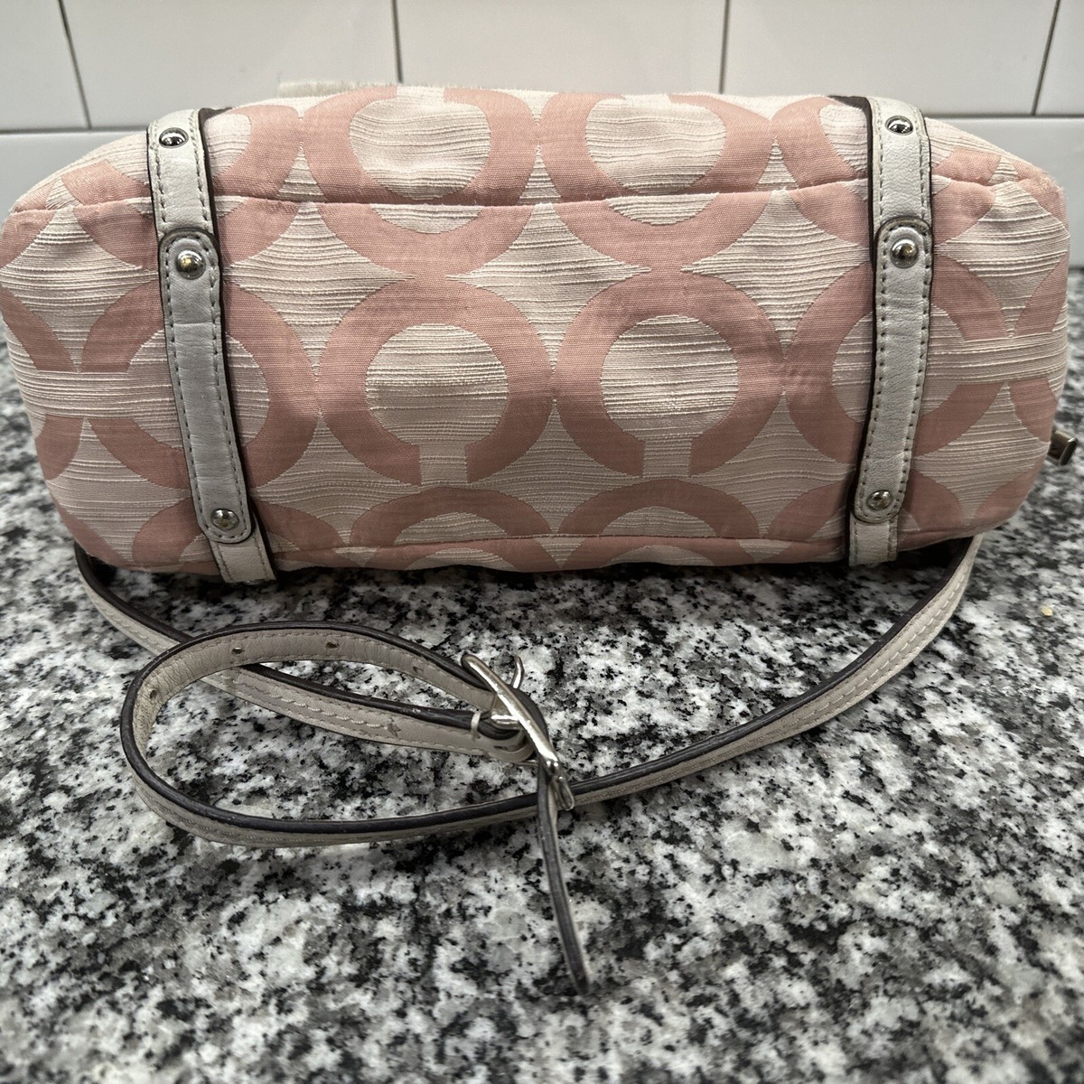 Coach Audrey Op Signature Cream And Pink Tote Crossbody | eBay