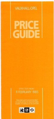 Vauxhall Opel Prices Equipment & Optional Extras 1985 UK Market Foldout Brochure