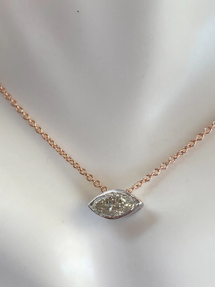 Collar Bisel Diamante.Marquesa Natural-55 Puntos.Cadena Oro Rosa 14kt 18" Foto 2 de 4