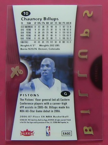 CHAUNCEY BILLUPS, 2006-07 FLEER e-X #10, PISTONES - Imagen 2 de 2