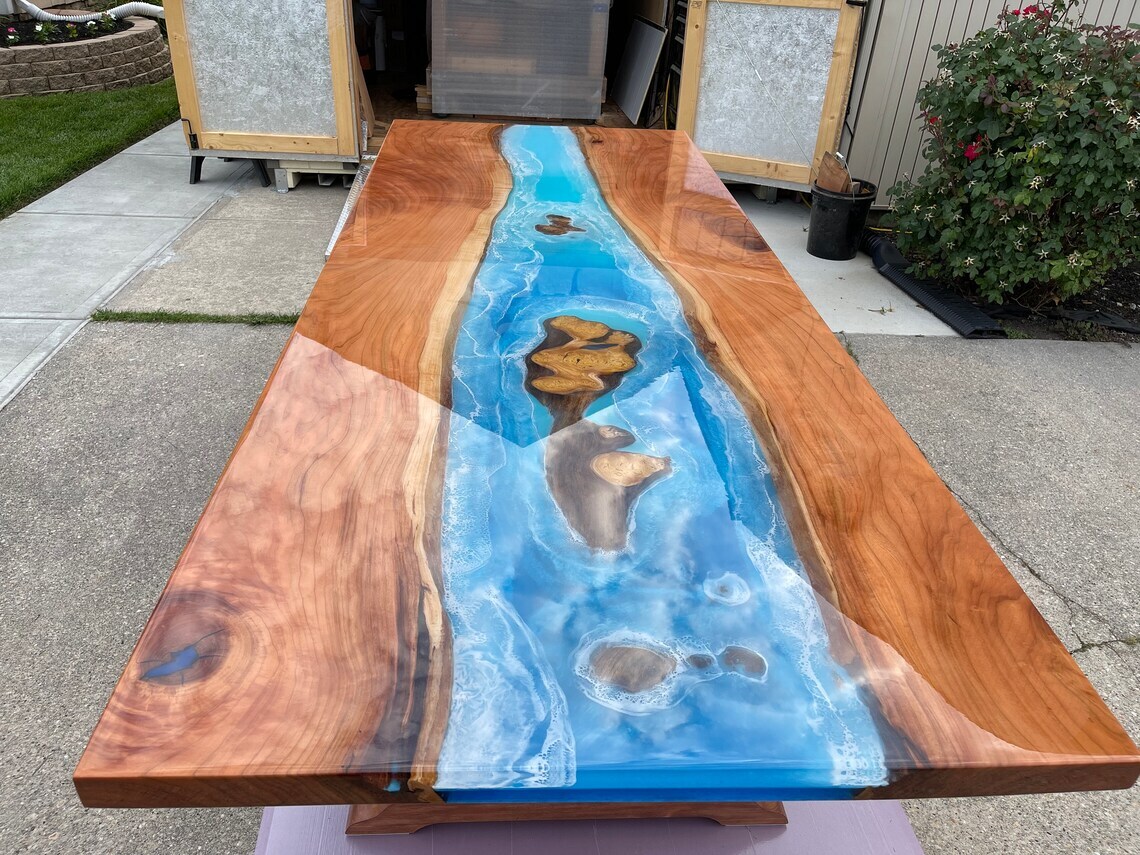 Ocean Epoxy Table, Dinner Table, Dining Table, Wood Furniture, Epoxy Resin Table