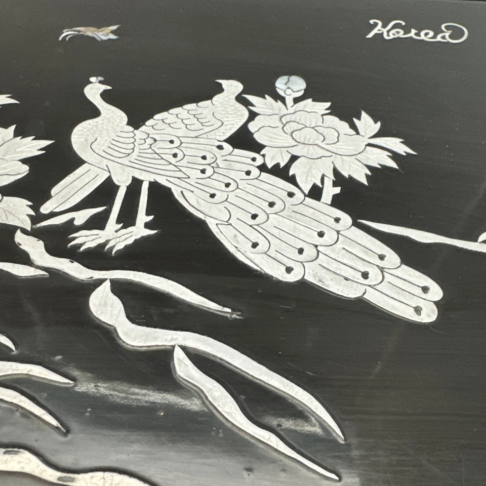 Vintage Large 15” Lacquer Photo Album – Mother-of-Pearl Peacock Inlay – Asian - Image 2 of 4