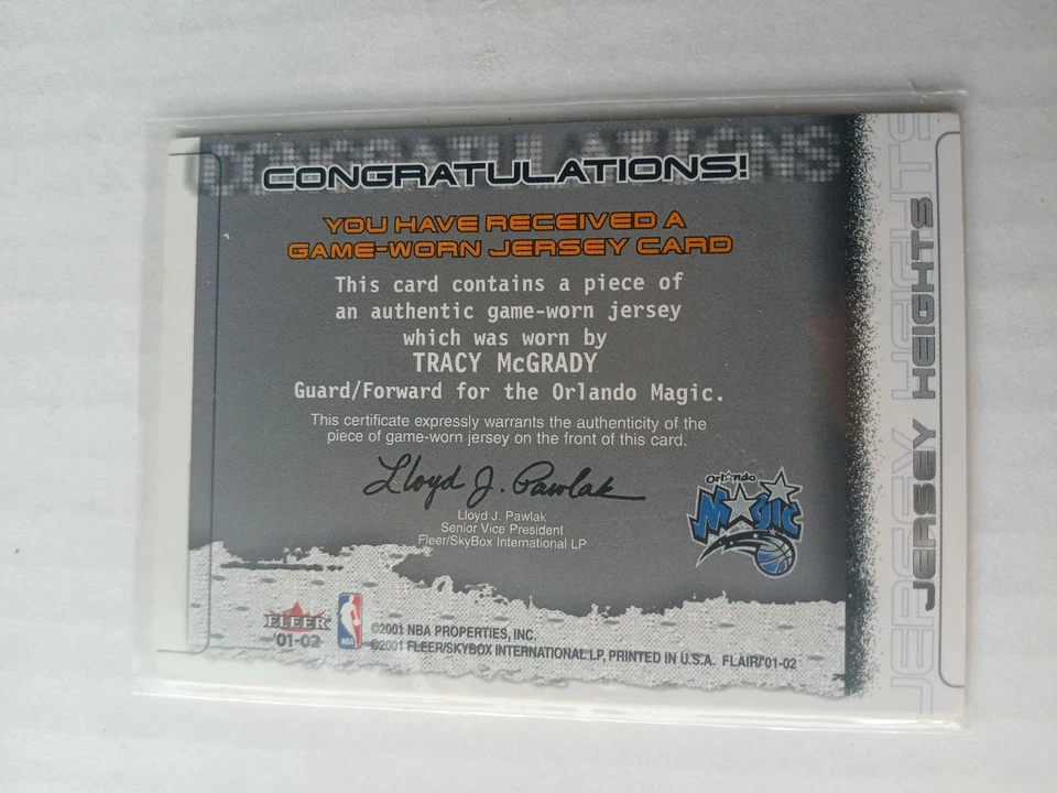 Tracy McGrady 2001-02 Flair Jersey Heights SSP GAME  WORN HAND #d 22/38 Magic - Image 2 of 2