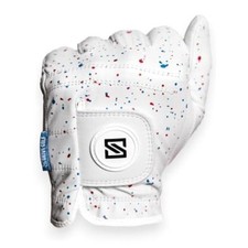 Premium Golf Glove - 100 AAA Cabretta Leather - Large Red Blue Drip Left